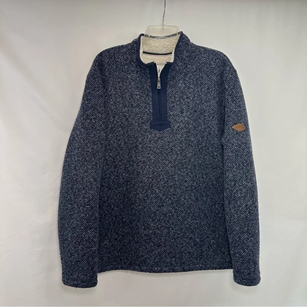 Orvis Men's Navy Blue Quarter Zip Sherpa Lined Sweater